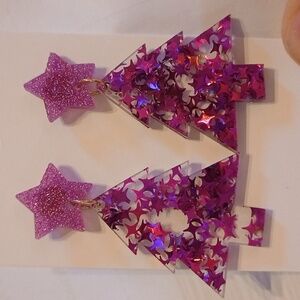 5/20 Purple Glitter Christmas Tree Earrings